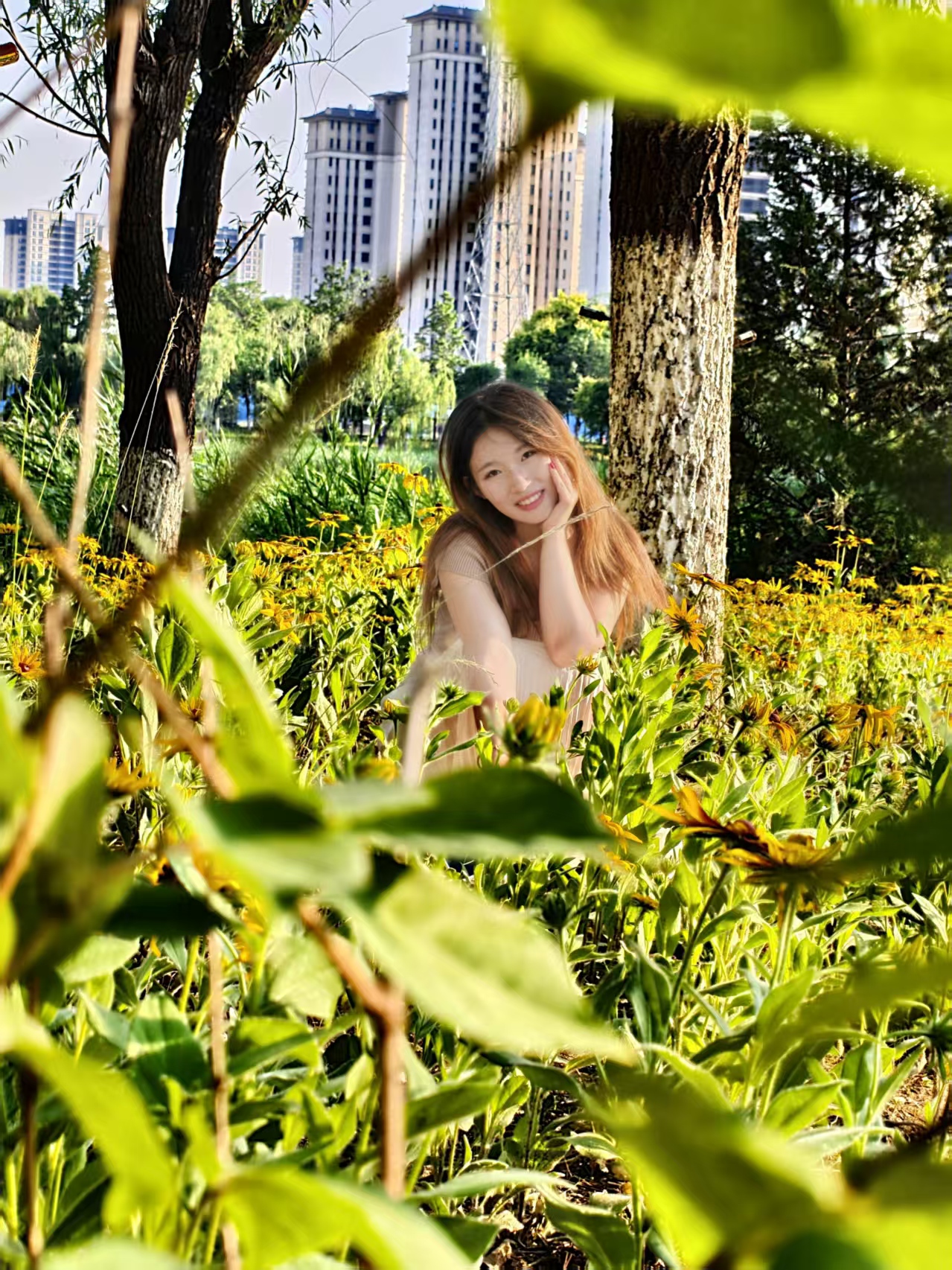 朦胧花丛照